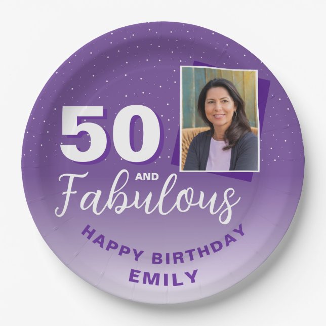 Assiettes En Carton Purple 50 et fabuleux 50e anniversaire Photo (Devant)