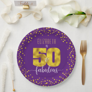 Assiettes En Carton Purple 50 et fabuleux foil d'anniversaire en feuil
