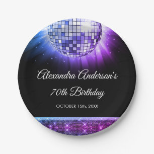 Assiettes En Carton Purple 70th Birthday Party 70's Disco Ball