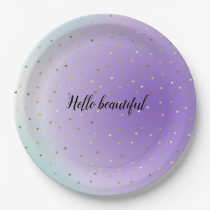 Assiettes En Carton Purple Aqua Ombre Gold Hearts personnalisés