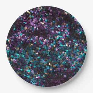 Assiettes En Carton Purple Aqua Rose Gold Mermaid Confetti
