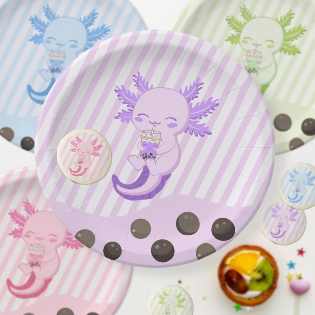 Assiettes En Carton Purple Axolotl Bubble Boba Par tea Anniversaire (Créateur téléchargé)