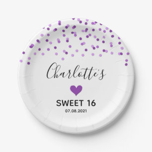 Assiettes En Carton Purple Confetti Sweet 16 Anniversaire
