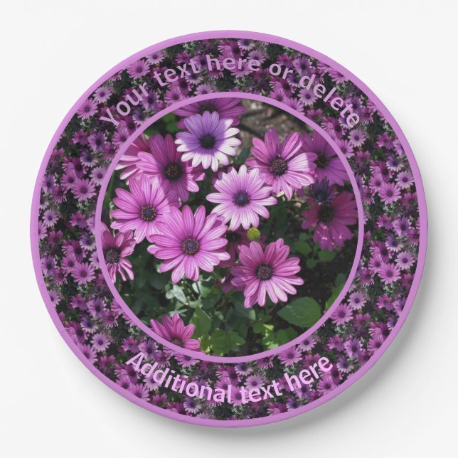 Assiettes En Carton Purple Daisy Fleurs Nature Fête Personnalisée (Devant)