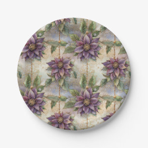Assiettes En Carton Purple Elegance Luxe Poinsettia & Holly Christmas
