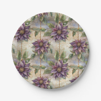 Assiettes En Carton Purple Elegance Luxe Poinsettia & Holly Christmas
