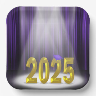 Assiettes En Carton Purple et Gold 2025 Graduation en vedette