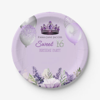 Assiettes En Carton Purple étincelle Douce 16 Anniversaire fête