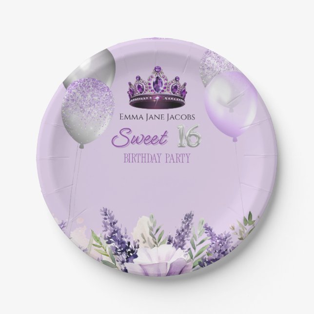 Assiettes En Carton Purple étincelle Douce 16 Anniversaire fête (Devant)