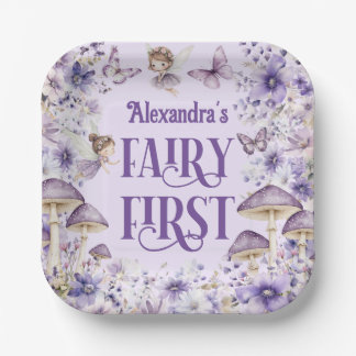 Assiettes En Carton Purple Floral Fairy First Birthday Square
