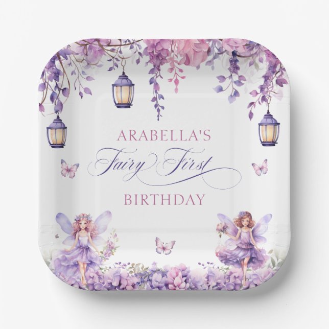 Assiettes En Carton Purple Floral Fantasy Fairy First Birthday (Recto)