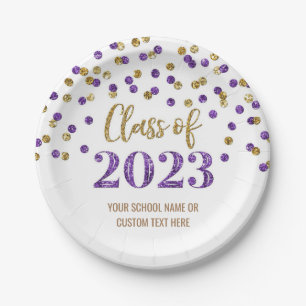 Assiettes En Carton Purple Gold Confetti Graduation 2023