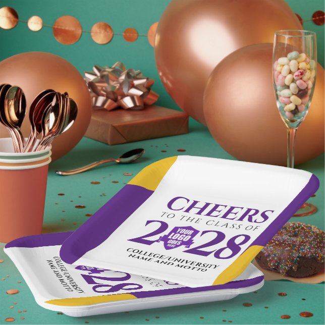 Assiettes En Carton Purple Gold School College University Graduation (Multi)