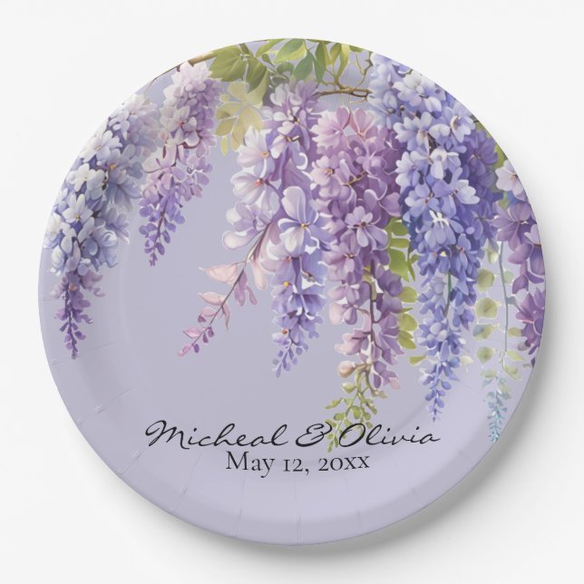 Assiettes En Carton Purple lavande aquarelle glycine florale lilas (Devant)