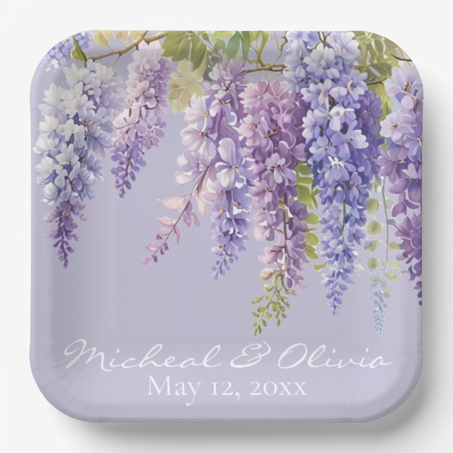 Assiettes En Carton Purple lavande aquarelle glycine florale lilas (Recto)