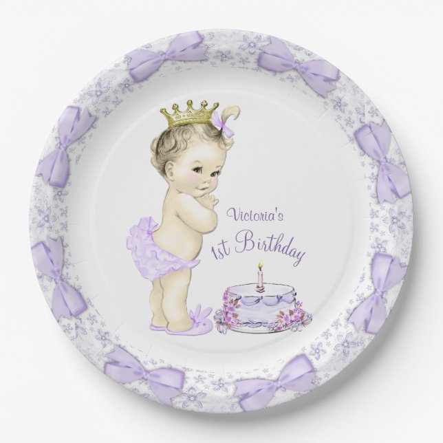 Assiettes En Carton Purple Lavender Princess 1er anniversaire (Devant)