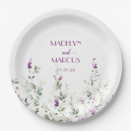 Assiettes En Carton Purple Lavender Stems Verdure Réception de mariage