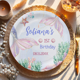 Assiettes En Carton Purple Mermaid 1st Birthday Oneder the Sea