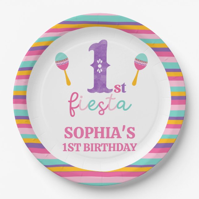 Assiettes En Carton Purple Numéro Fiesta 1er Anniversaire Plaque Papie (Devant)