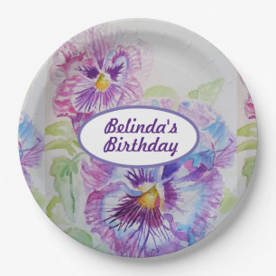 Assiettes En Carton Purple Pansy Fleurs Motif Anniversaire Plaque de f