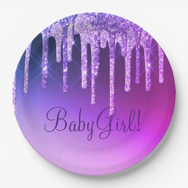 Assiettes En Carton Purple Parties scintillant Bling Girl Nom Sparkle  (Devant)