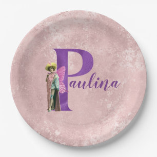 Assiettes En Carton Purple Shimmer Illustré Lettre P Ajouter Nom