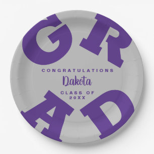Assiettes En Carton Purple sur Silver Grey Grad Custom