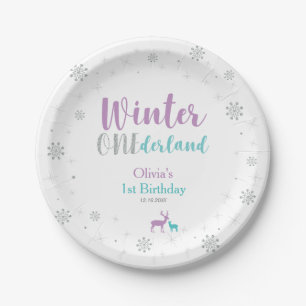 Assiettes En Carton Purple & Turquoise, Winter Wonderland fête d'anniv
