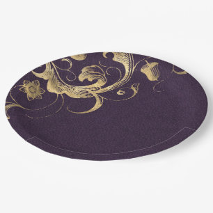Assiettes En Carton Purple Vintage Ornate Gold