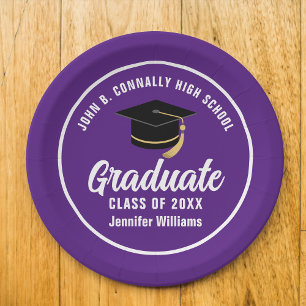 Assiettes En Carton Purple White Graduate Custom 2025 Graduation Party