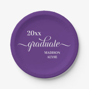 Assiettes En Carton Purple White Graduation Nom de l'année