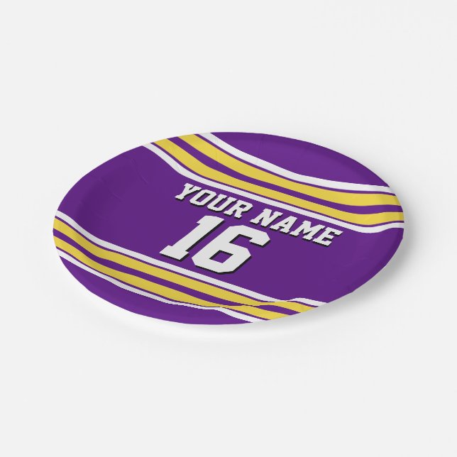 Assiettes En Carton Purple with Yellow White Stripes Team (Angle)