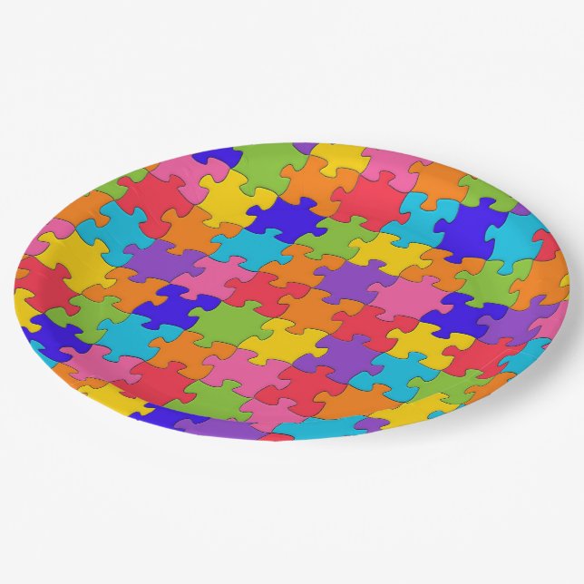 Assiettes En Carton Puzzle coloré (Angle)
