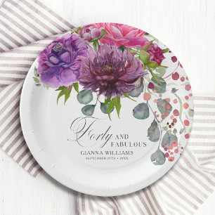 Assiettes En Carton Quarante et fabuleux Elégant Floral 40e anniversai