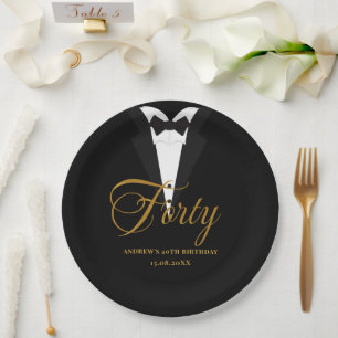 Assiettes En Carton Quarante   Gold & Black Lettering 40e anniversaire