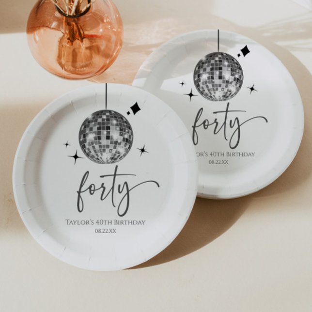 Assiettes En Carton Quarante Silver Disco Ball 40e fête d'anniversaire (Créateur téléchargé)