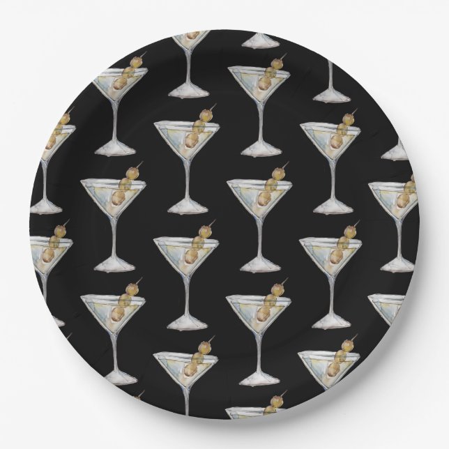 Assiettes En Carton Quarantini Martini Cocktail Motif noir (Devant)