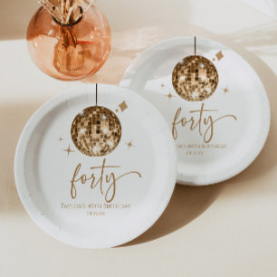 Assiettes En Carton Quarty Gold Disco Ball 40e fête d'anniversaire