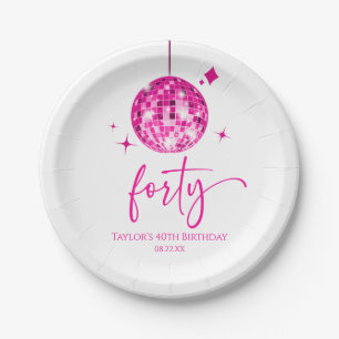 Assiettes En Carton Quarty Pink Disco Ball 40e fête d'anniversaire