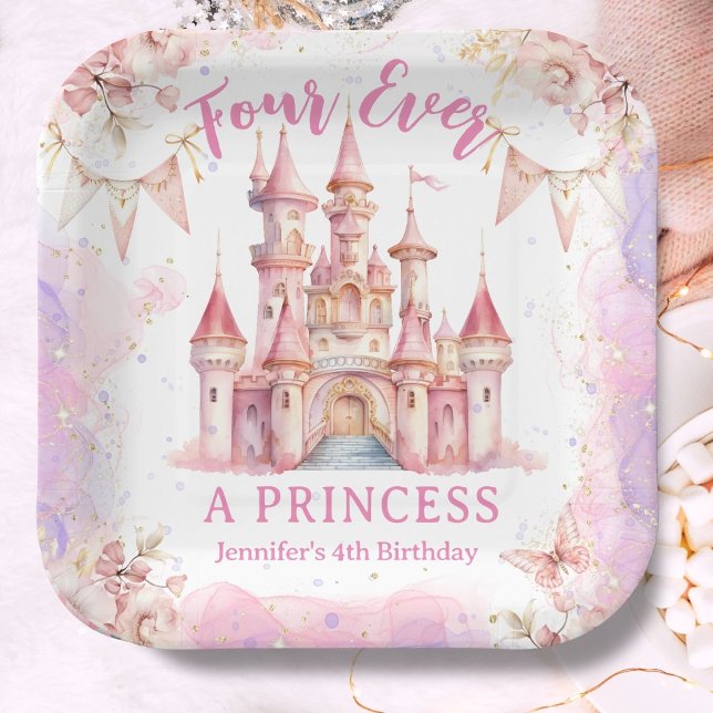 Assiettes En Carton Quatre Ever A Princess Pink Castle Girl 4e anniver (Créateur téléchargé)