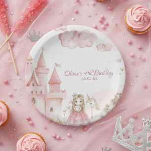 Assiettes En Carton Quatre fois la Princesse Château Rose 4ème Anniver