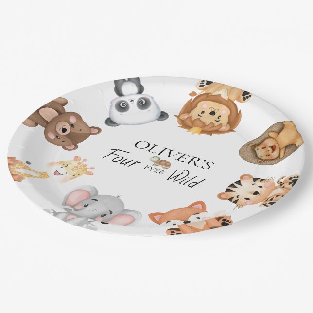 Assiettes En Carton Quatre fois safari sauvage 4ème anniversaire (Angle)