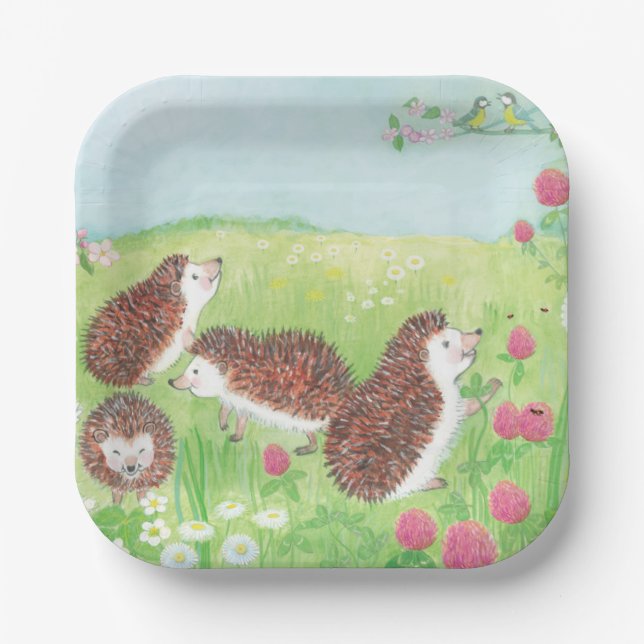 Assiettes En Carton Quatre petits hérissons dans la prairie (Recto)