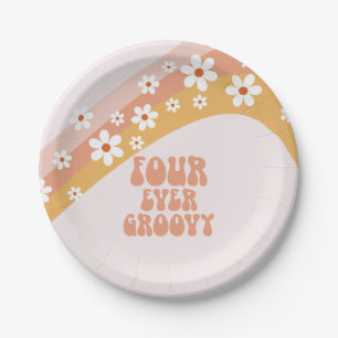 Assiettes En Carton Quatre Toujours Groovy Rétro Daisy Anniversaire Ar