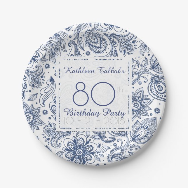 Assiettes En Carton Quatre-vingtième plaque à papier de fête (Devant)