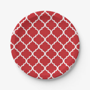 Assiettes En Carton Quatrefoil blanc rouge