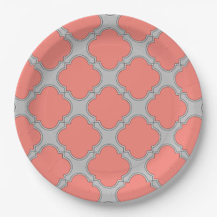 Assiettes En Carton Quatrefoil corail et gris