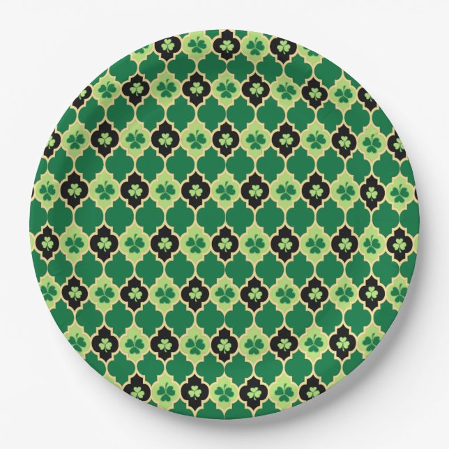 Assiettes En Carton Quatrefoil Shamrocks irlandais (Devant)
