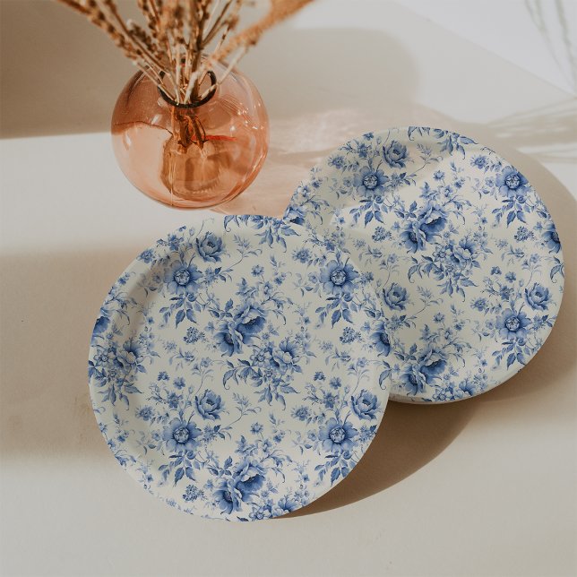 Assiettes En Carton Quelque chose de bleu Floral Français Toile Chinoi (Something Blue Floral French Toile Chinoiserie Paper Plates)