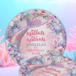Assiettes En Carton Queue de sirène pailletée fleurs 8e anniversaire